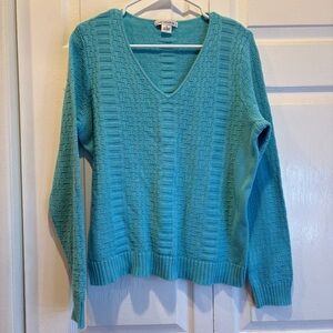 Vintage Liz Claiborne Blue V-neck Long Sleeve Sweater - Size XL